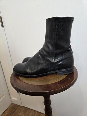 Officine Creative Italy Distressed Black Leather Mid Calf Zip Boots Sz 38